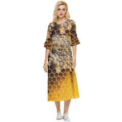 Honeycomb With Bees Double Cuff Midi Dress by Bedest