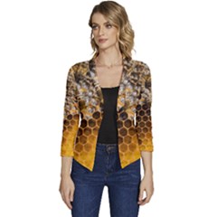 Honeycomb With Bees Women s Casual 3/4 Sleeve Spring Jacket