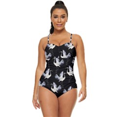 Crane Pattern Bird Animal Retro Full Coverage Swimsuit by Bedest