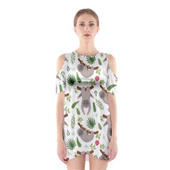 Seamless Pattern With Cute Sloths Shoulder Cutout One Piece Dress by Bedest