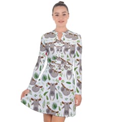 Seamless Pattern With Cute Sloths Long Sleeve Panel Dress by Bedest