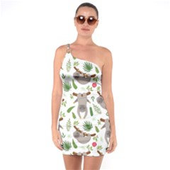 Seamless Pattern With Cute Sloths One Shoulder Ring Trim Bodycon Dress by Bedest