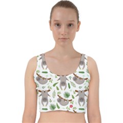 Seamless Pattern With Cute Sloths Velvet Racer Back Crop Top