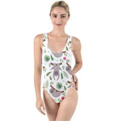 Seamless Pattern With Cute Sloths High Leg Strappy Swimsuit by Bedest