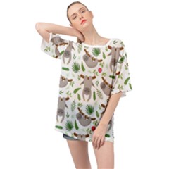 Seamless Pattern With Cute Sloths Oversized Chiffon Top by Bedest