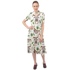 Seamless Pattern With Cute Sloths Keyhole Neckline Chiffon Dress by Bedest