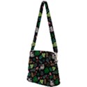 Floral Pattern With Plants Sloth Flowers Black Backdrop Zipper Messenger Bag View2