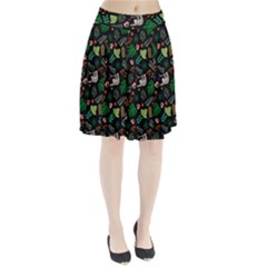 Floral Pattern With Plants Sloth Flowers Black Backdrop Pleated Skirt by Bedest