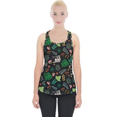 Floral Pattern With Plants Sloth Flowers Black Backdrop Piece Up Tank Top by Bedest