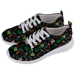 Floral Pattern With Plants Sloth Flowers Black Backdrop Men s Lightweight Sports Shoes by Bedest