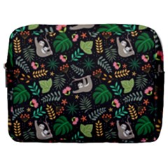Floral Pattern With Plants Sloth Flowers Black Backdrop Make Up Pouch (large) by Bedest