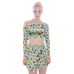 Seamless Pattern With Viruses Off Shoulder Top With Mini Skirt Set