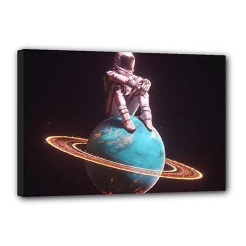 Stuck On Saturn Astronaut Planet Space Canvas 18  X 12  (stretched)