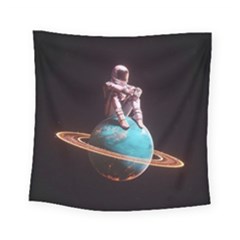 Stuck On Saturn Astronaut Planet Space Square Tapestry (small) by Cendanart