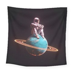 Stuck On Saturn Astronaut Planet Space Square Tapestry (large) by Cendanart