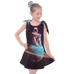 Stuck On Saturn Astronaut Planet Space Kids  Tie Up Tunic Dress by Cendanart