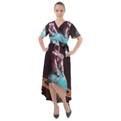 Stuck On Saturn Astronaut Planet Space Front Wrap High Low Dress by Cendanart