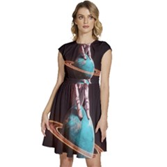 Stuck On Saturn Astronaut Planet Space Cap Sleeve High Waist Dress