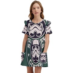 Stormtrooper Coffee Kids  Frilly Sleeves Pocket Dress