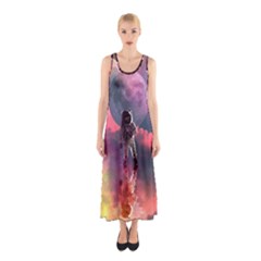 Aesthetic Astronautics Atmosphere Blue Clouds Cosmos Fantasy Galaxy Sleeveless Maxi Dress by Cendanart