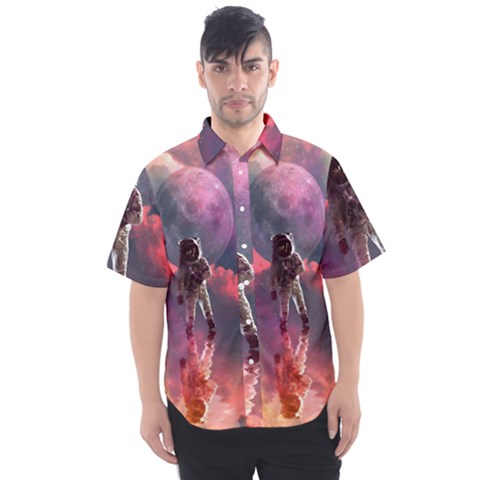 Aesthetic Astronautics Atmosphere Blue Clouds Cosmos Fantasy Galaxy Men s Short Sleeve Shirt by Cendanart