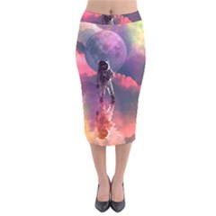 Aesthetic Astronautics Atmosphere Blue Clouds Cosmos Fantasy Galaxy Velvet Midi Pencil Skirt by Cendanart