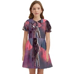 Aesthetic Astronautics Atmosphere Blue Clouds Cosmos Fantasy Galaxy Kids  Bow Tie Puff Sleeve Dress by Cendanart