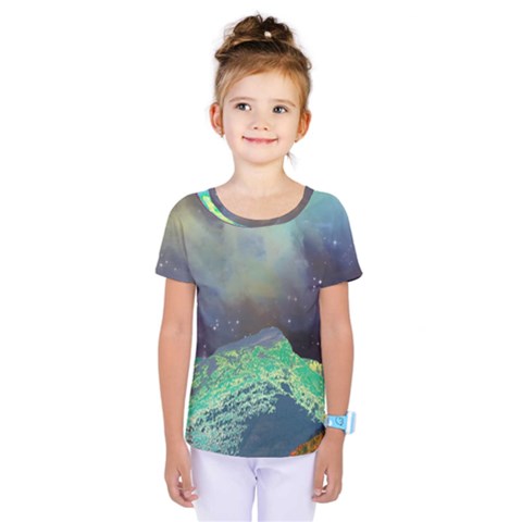 Psychedelic Universe Color Moon Planet Space Kids  One Piece T-shirt by Cendanart