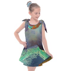 Psychedelic Universe Color Moon Planet Space Kids  Tie Up Tunic Dress by Cendanart