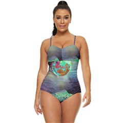 Psychedelic Universe Color Moon Planet Space Retro Full Coverage Swimsuit by Cendanart