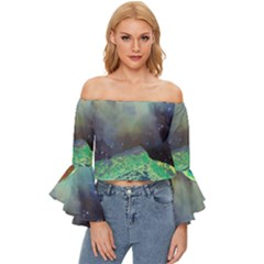 Psychedelic Universe Color Moon Planet Space Off Shoulder Flutter Bell Sleeve Top