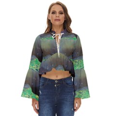 Psychedelic Universe Color Moon Planet Space Boho Long Bell Sleeve Top