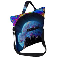 Aesthetic Psychedelic Drawings Art Acid Space Fold Over Handle Tote Bag by Cendanart