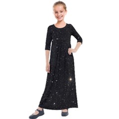 Sky Black Star Night Space Edge Super Dark Universe Kids  Quarter Sleeve Maxi Dress by Cendanart