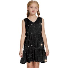 Sky Black Star Night Space Edge Super Dark Universe Kids  Sleeveless Tiered Mini Dress by Cendanart