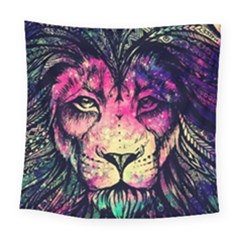 Psychedelic Lion Square Tapestry (large) by Cendanart