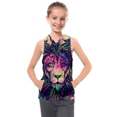 Psychedelic Lion Kids  Sleeveless Hoodie by Cendanart