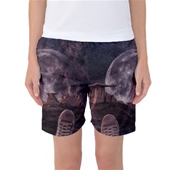 In The Cosmos Moon Sci-fi Space Sky Women s Basketball Shorts by Cendanart