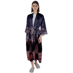 In The Cosmos Moon Sci-fi Space Sky Maxi Satin Kimono by Cendanart