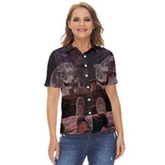 In The Cosmos Moon Sci-fi Space Sky Women s Short Sleeve Double Pocket Shirt