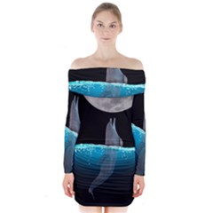 Dolphin Moon Water Long Sleeve Off Shoulder Dress by Ndabl3x