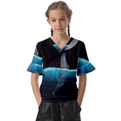 Dolphin Moon Water Kids  V-neck Horn Sleeve Blouse by Ndabl3x