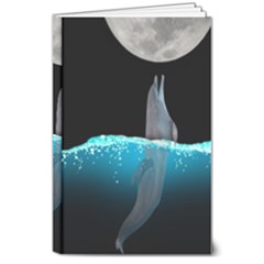 Dolphin Moon Water 8  X 10  Hardcover Notebook