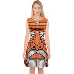 Face Skull Head Art Capsleeve Midi Dress