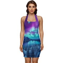 Lake Aurora Borealis Sleeveless Wide Square Neckline Ruched Bodycon Dress