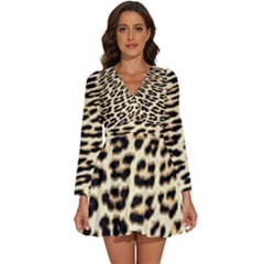 Leopard Print Long Sleeve V-neck Chiffon Dress  by TShirt44