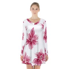 Hawaiian Flowers Long Sleeve Velvet V-neck Dress