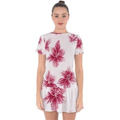 Hawaiian Flowers Drop Hem Mini Chiffon Dress