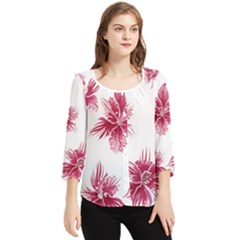 Hawaiian Flowers Chiffon Quarter Sleeve Blouse