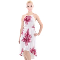 Hawaiian Flowers High-low Halter Chiffon Dress 